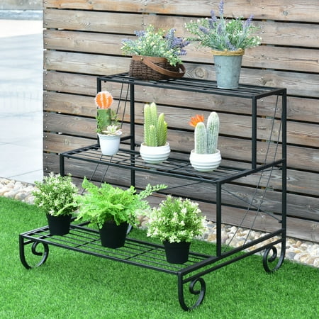 Costway 3 Tier Outdoor Metal Plant Stand Flower Planter Garden Display Holder Shelf