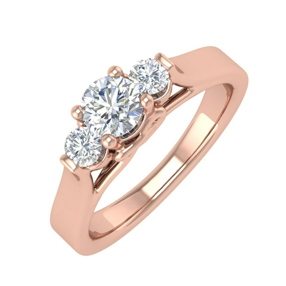1/2 Carat 3-Stone Diamond Engagement Ring in 14K Rose Gold (Ring Size 6.25) (I1-I2 Clarity)