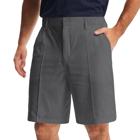 GrmtClth Mens Wrinkle Resistant Dress Shorts Elastic Waist Pleated Casual Chino Shorts for Work Dark Gray 42