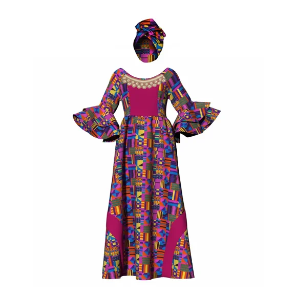 BintaRealWax African Long Sleeve Dresses for Women Party Wedding Casual Date Dashiki African Dresses for Women Y3819