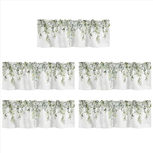 5X Cenefa de Cortina Verde para Ventanas, Cenefa con Bolsillo para Varilla de Hoja de Eucalipto de Acuarela, Tratamientos de Ventana, Hojas de Plantas