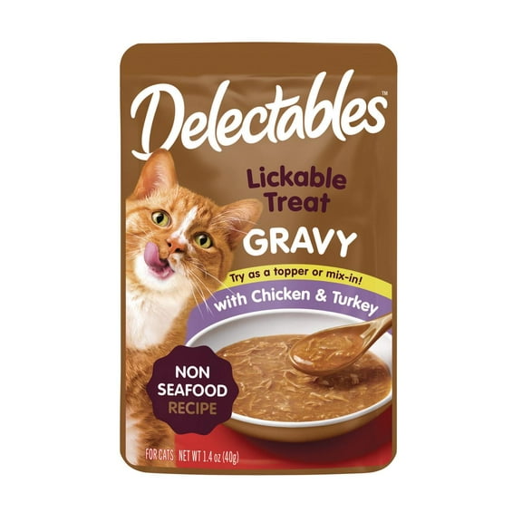 Hartz Delectables Non-Seafood Gravy Lickable Wet Cat Treats, Chicken & Turkey, 1.4 oz, Single