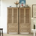 thumbnail image 3 of Homfa Rattan Storage Cabinet Set of 2, Tall Cabinet with Doors and Drawers, Accent Versatile Cabinet for Living Room, Oak, 3 of 8