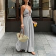 thumbnail image 5 of FAVIPT Women's Sleeveless Maxi Dress Stripes Printed Cocktail Party Sundress Deep V Neck Halter Backless Smocked Dresses Gray,XL, 5 of 8