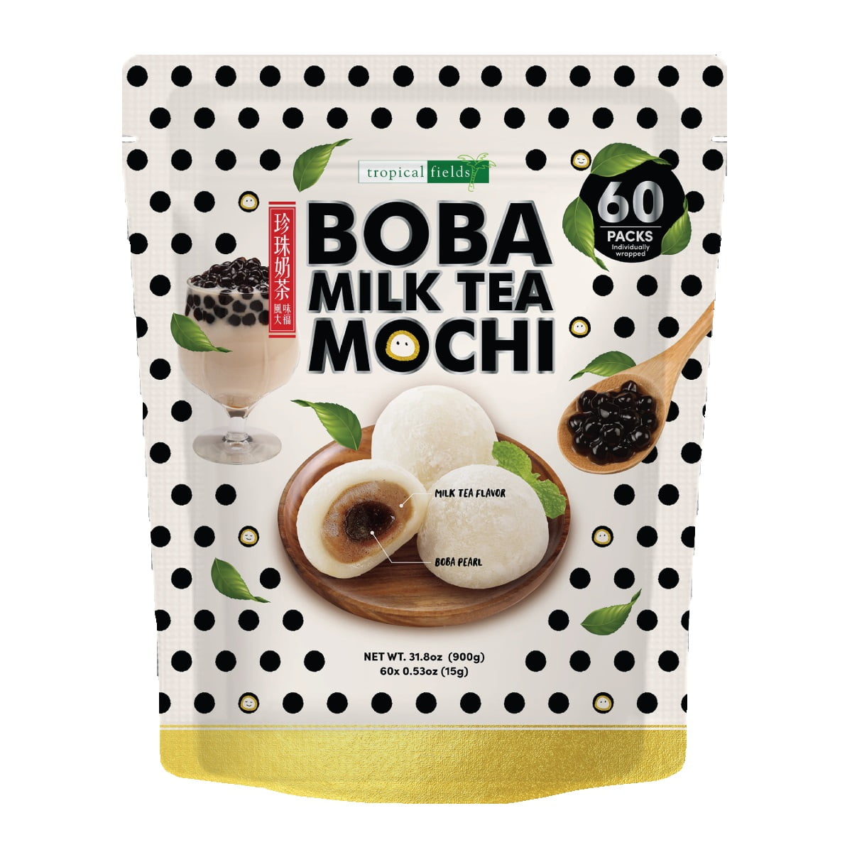 Tropical Fields Boba Milk Tea Mochi, 31.8 Ounce