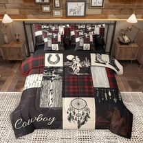 Homewish Rustic Farmhouse Hunting Twin Bedding Sets 7-Piece, Bohemian Dreamcatcher Bedding Comforter Set, Cowboy Cowgirl Reversible Sheet Sets, Wheat Red Luxury Bedroom Decor