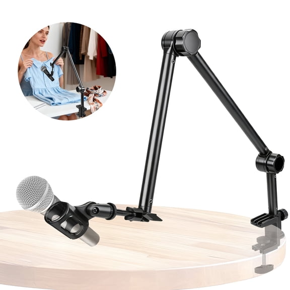 EEEkit Microphone Stand, 360° Rotatable Mic Boom Arm, Foldable Desk Mic Arm with 3/8'' to 5/8'' Screw Adapter, Microphone Arm for Podcast, Streaming and Recording