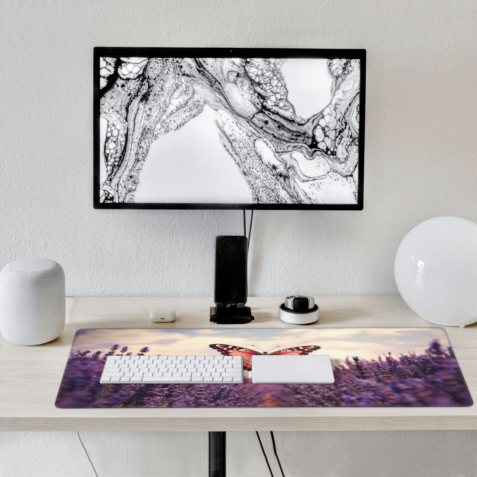 Xecao Butterfly Over Lavender Print Large Mouse Pad, 16x35.5in Mousepad, Professional Non-Slip Rubber Base Big Mouse Pad, Mouse Pad for Gaming & Office Full Desk Mouse Pad