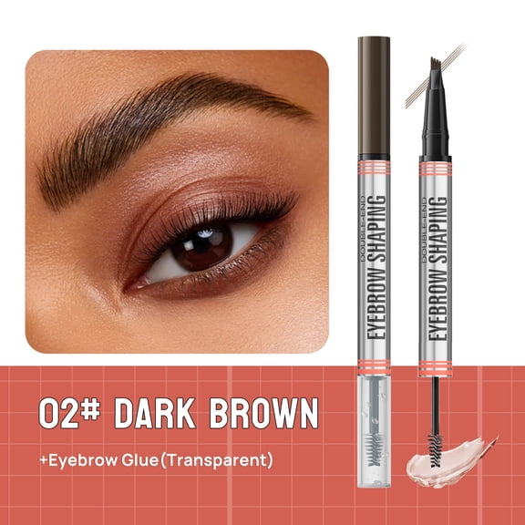 Microblading Eyebrow Pen, 2-in-1 Dual-Ended Eyebrow Pen with 4-Fork-Tip & Eyebrow Brush, Waterproof Eyebrow Pencil and Sealing Brow Gel, Makeup Long-Lasting Eyebrow Pen for Women