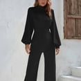 thumbnail image 4 of aidice Dressy Jumpsuits for Women Office High Neck Long Sleeve Fitting Zip Button Comfy Workwear Pants Rompers, 4 of 7