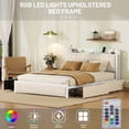 thumbnail image 5 of Queen Bed Frame with LED Headboard, Upholstered Bed with 4 Storage Drawers and USB Ports, Beige, 5 of 7