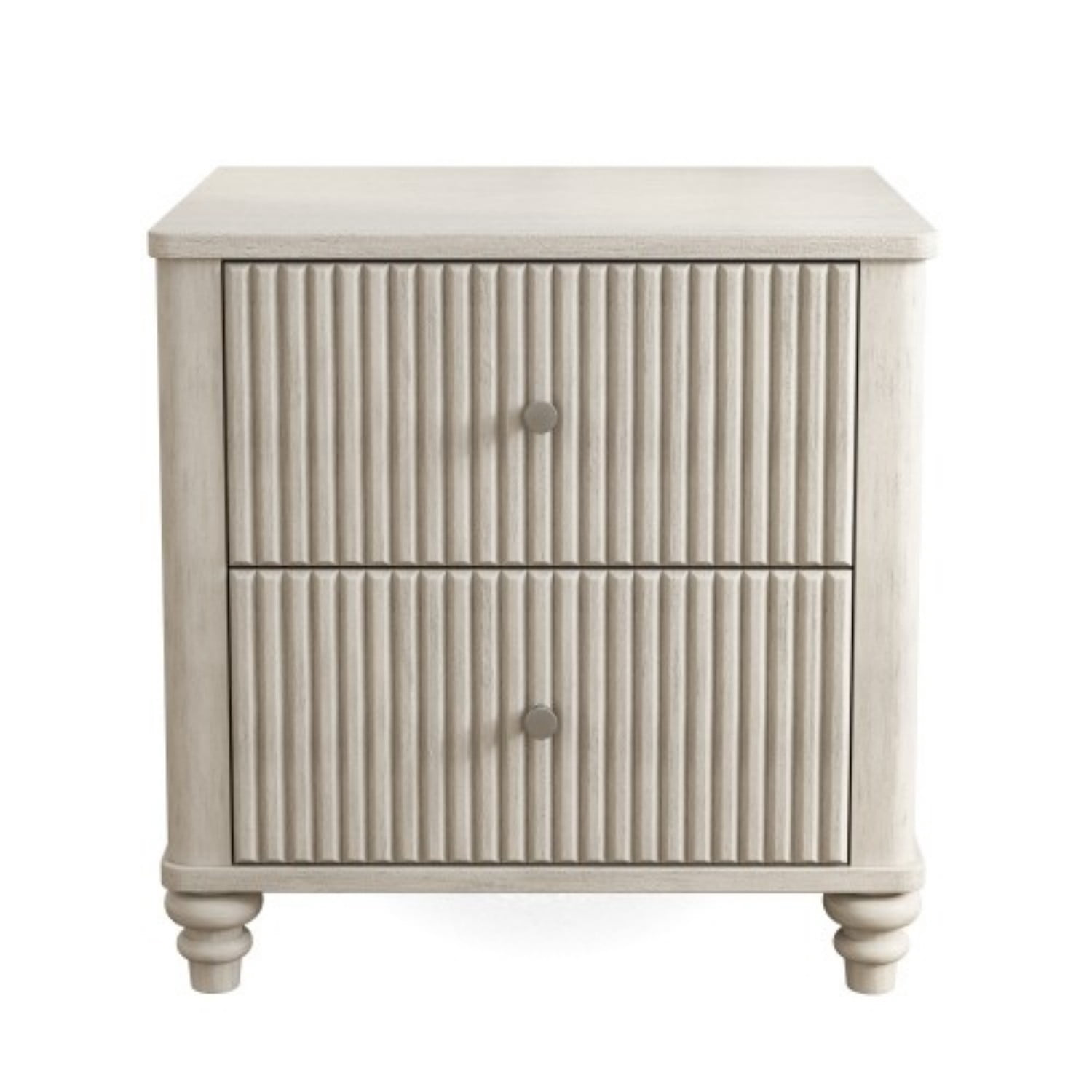 Fluted Nightstand Set of 2, 21.65" Wide Mid Century Modern Bedside Table with 3 Drawers, Wood Storage End Table with Metal Handles for Bedroom Living Room, Beige