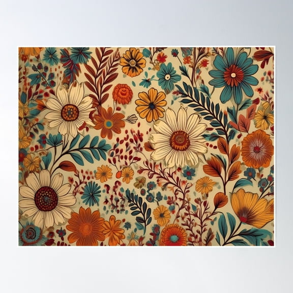 Retro Hippie: White Daisy Garden Poster Wall Art, Modern Wall Decor, 8x12 UNFRAMED