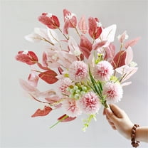 Topboutique Artificial Hydrangea Bouquet Faux Chrysanthemum Silk Flowers Silk Cloth Flower Bunch Flower Head Ball Floral Arrangements for Home Living Room Table Decor,Pink (Vase NOT Including)