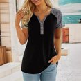 thumbnail image 2 of WREESH Women's Color Blocked V-Neck T-Shirt Summer Casual Henley Raglan Sleeve Top Black, 2 of 6