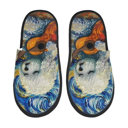 

Pofeuu Dog Guitar Starry Night Print EVA Fuzzy House super light Slippers Slippers Scuff Outdoor Indoor Warm Cozy Plush Bedroom Shoes Soft Flat Comfy Anti-Slip-Medium