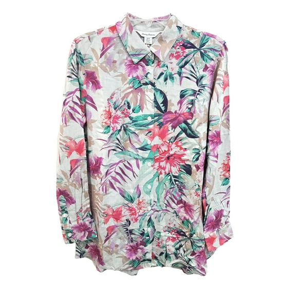 Tommy Bahama Long-Sleeve Woven Top, Heather Grey, Small