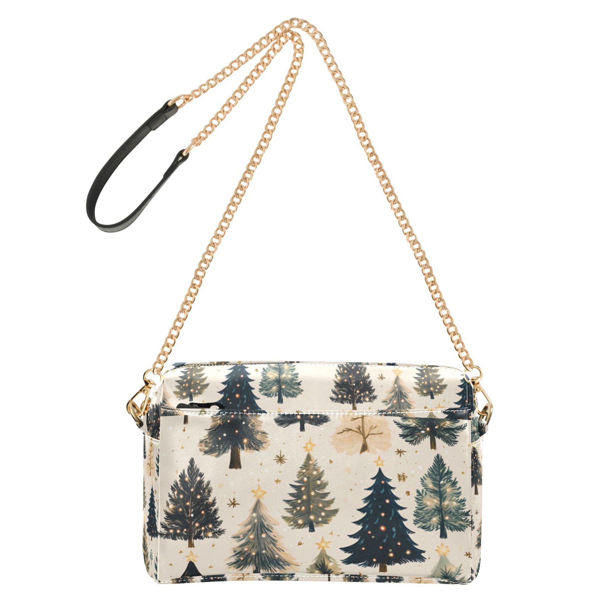 FORMRS Women Crossbody Purse with Chain Strap Vegan Leather Shoulder Handbag, Beige Christmas Trees