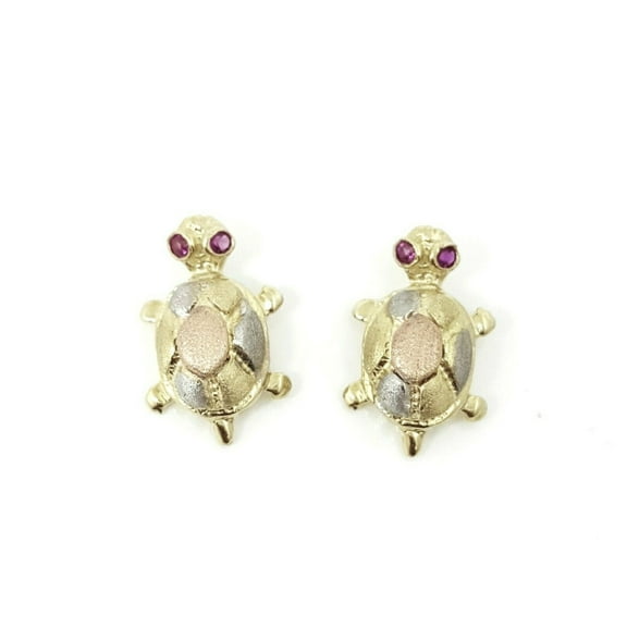 14k multi color gold turtle full body earrings push back fine gift jewelry 3g