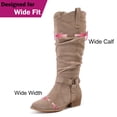 thumbnail image 3 of Love Steetly Women's Extra Wide Calf Knee High Boots, Shimmer Faux Suede, O-Ring Harness Accent, Slouchy Shaft Stacked Block Heel Side Zipper Boots., 3 of 6