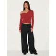 thumbnail image 3 of Women'S Off-Shoulder Long Sleeve Front Open Cropped Cardigan Button Shirt Autumn Tops Wine Red L, 3 of 6