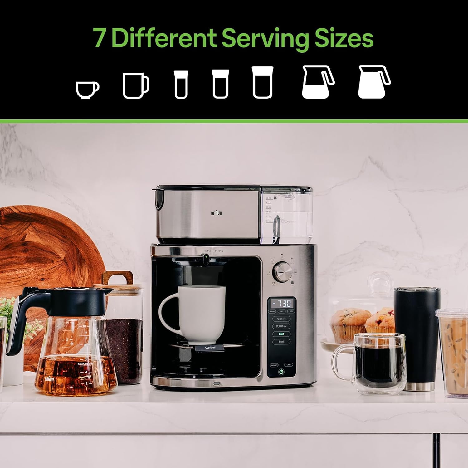 MultiServe Plus 10- Cup Pod Free Drip Coffee Maker, 7 Brew Sizes/Hot & Cold Brew, Stainless steel