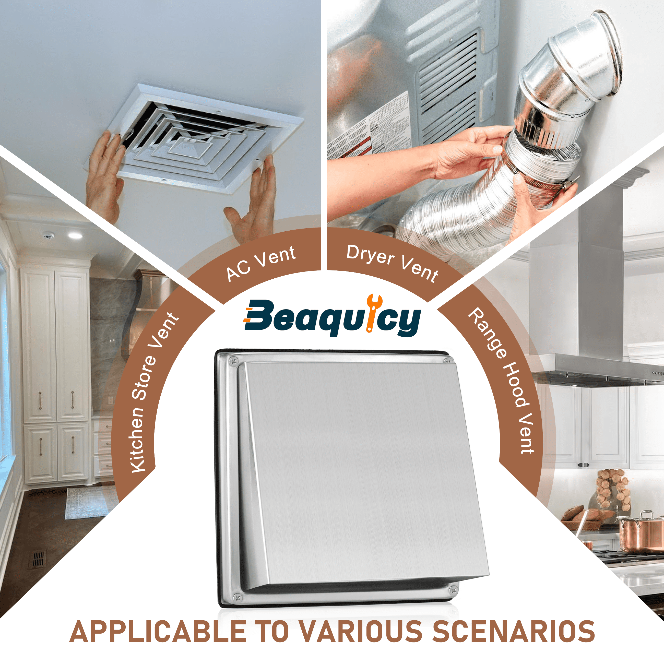 Beaquicy 4 Inch Square Stainless Steel External Vent Cover with Screws for Wall Ventilation