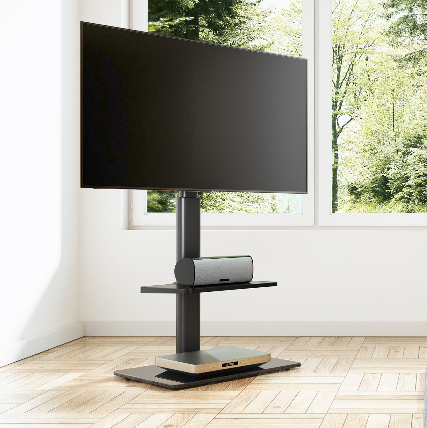 Buy FITUEYES Height Adjustable Black Floor TV Stand for TVs up to