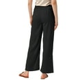 thumbnail image 3 of INSPIRE CHIC Women's High Elastic Waist Casual Trousers Satin Wide Leg Pants Black S, 3 of 5