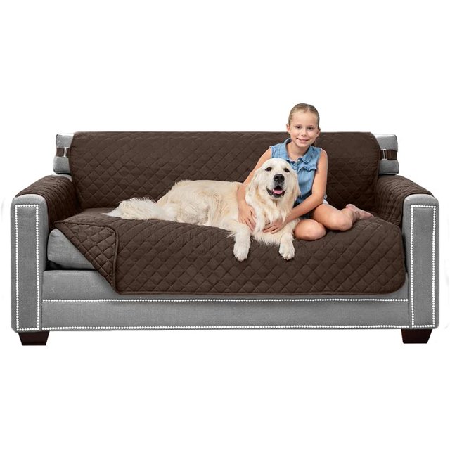 Original Patent Pending Reversible Small Sofa Protector, Many Colors, Seat Width to 62 Inch, Furniture Slipcover, 2 Inch Strap, Couch Slip Cover Throw for Pet Dogs, Cats, Chocolate