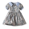 thumbnail image 2 of Baby Boy Girl Summer Outfits Floral Print Peter Pan Collar Girl Dress Kids Short Sleeve Floral Dress Matching Boy Plaid Suspender Outfit Sets, 2 of 8