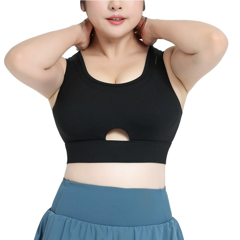 RQYYD Plus Size Sports Bras for Women Sexy Front Cutout Hollow Workout  Padded Gym Running Yoga Bra Black 4XL 