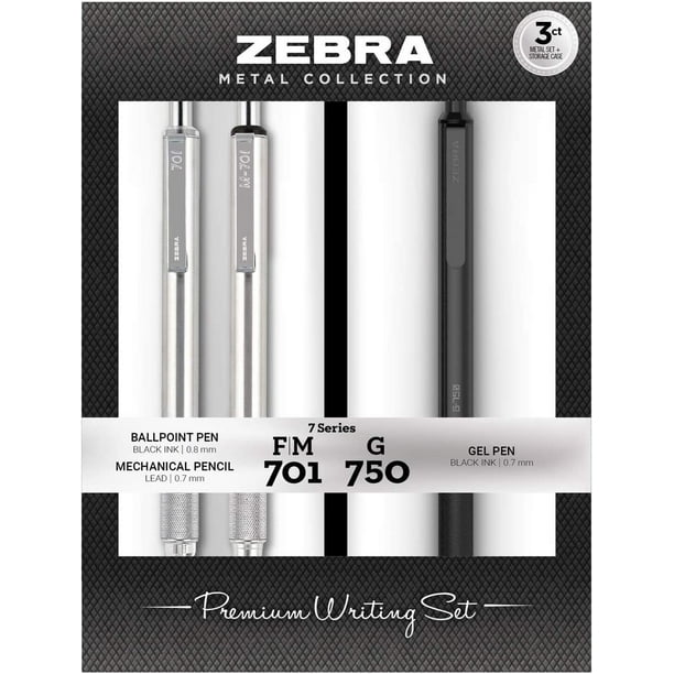 Zebra Pen G-750 Retractable Gel Pen, F-701 and M-701 Retractable Pen/Pencil  Gift Set, Premium Metal Barrel, Medium/Fine