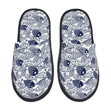 

Yiaed Blue Fish1 Print Unisex House Slippers Slip on Warm Shoes Indoor Outdoor with Anti-slip sole-Large