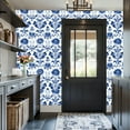 thumbnail image 3 of Peel and Stick Wallpaper 17.7in x 9.8ft Blue Floral Damask Elegant Brushstroke White Contact Paper Vinyl Self-Adhesive Removable Wall Paper for Bedroom Kitchen Cabinet Renter Friendly, 3 of 8