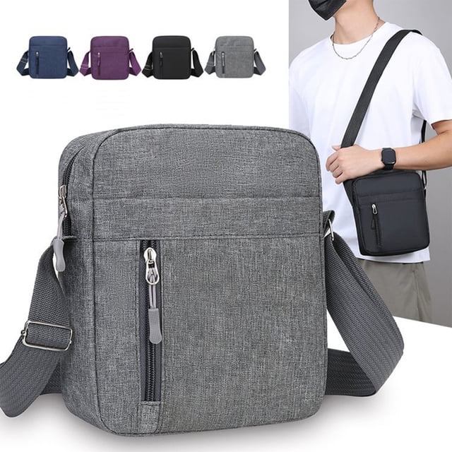 Bolsa de pecho bandolera de nylon cruzado | Correa ajustable en la cintura | Organizador compacto ligero | Compartimentos con cremallera múltiple | 21x20x5 cm | Opciones gris, negras, moradas azules