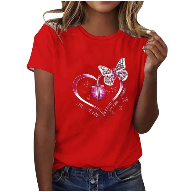 Tops Cortos para Mujeres, Cuello Redondo Impreso de Manga Corta Top Casual Hecho de Poliéster Cómodo para el Uso Diario de Primavera Verano, Manga Corta Top