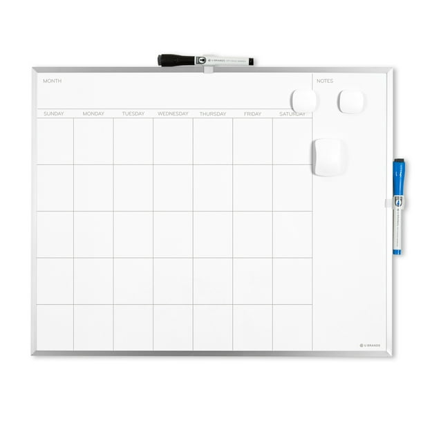 U Brands Dry Erase Calendar Board, 16" x 20", Silver, 735U