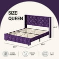thumbnail image 6 of 4 EVER WINNER Queen Bed Frame, Velvet Upholstered Platform Bed Frame with Diamond Tufted Headboard and Wingback, Purple, 6 of 7