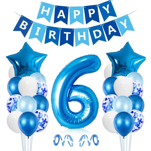 Globo de cumpleaños para niño de 6 años, decoraciones de cumpleaños azules de 6 años, globos de cumpleaños número 6, globos de confeti de látex, suministros de bautismo de cumpleaños, decoración de fi