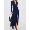 thumbnail image 4 of Women's Elegant Deep V Neck Long Sleeve Ruched Bodycon Split Party Maxi Dress, 4 of 4
