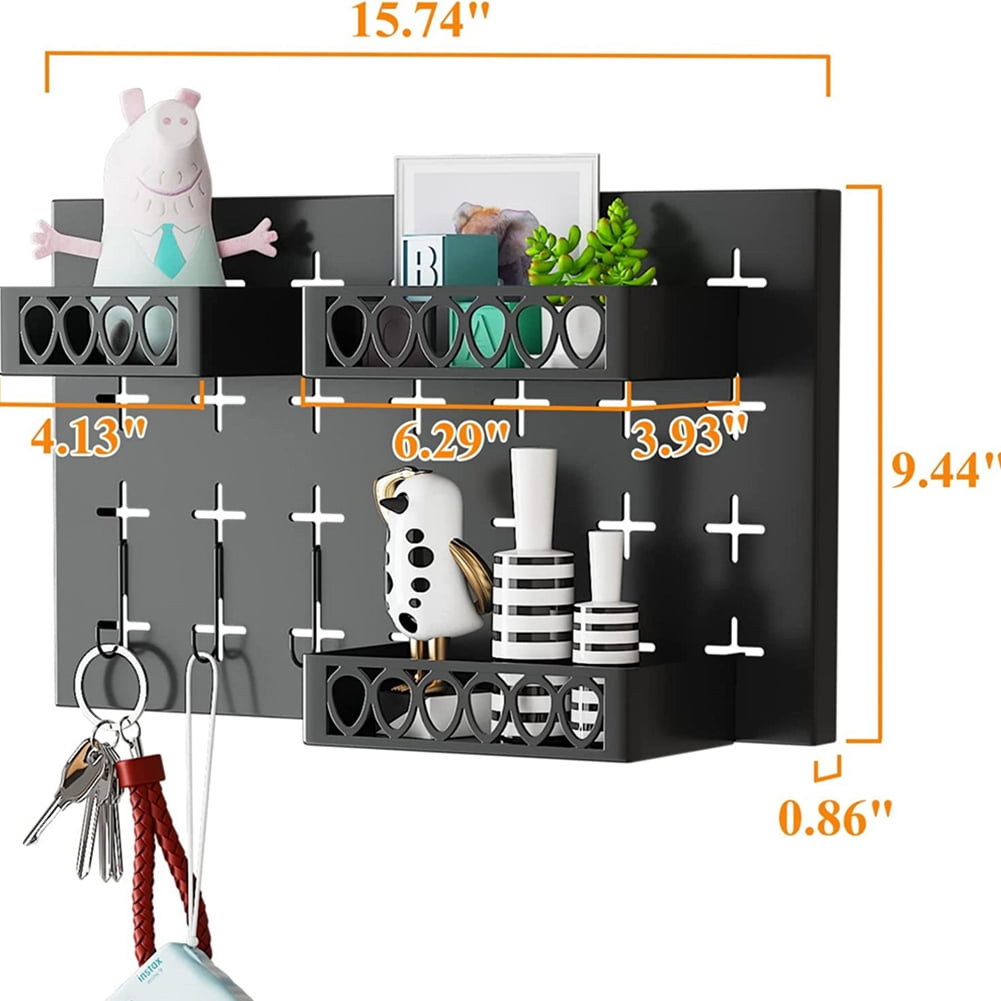 Kadyn Wall Mounted The Nailboard Display Organizer, Pegboards for wall Organizer, Metal Key Hooks with 3 Baskets and 3 Hooks, Black