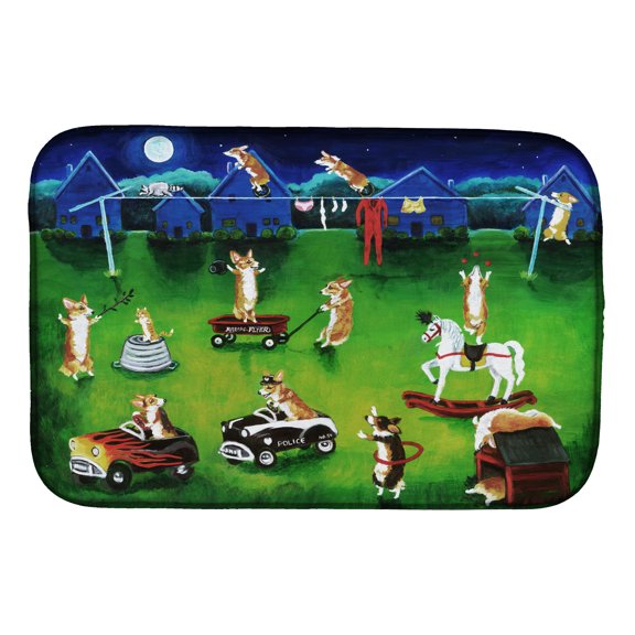 Corgi Backyard Circus Dish Drying Mat