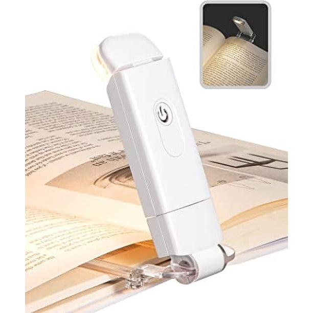 Luz de lectura de libros recargable por USB, blanco cálido, brillo ajustable para protección ocular, luces de libro con clip LED, luz de marcador portátil para leer