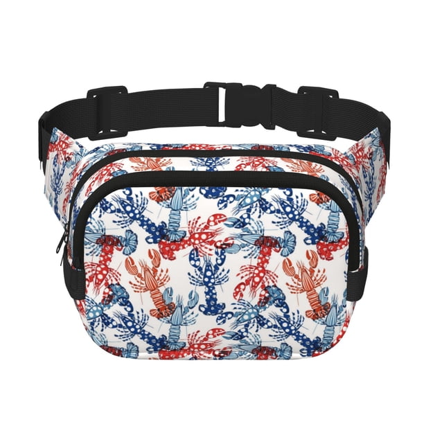 Fotbe Red Lobster Cangurera Cuadrada con Estampado de Doble Capa, Bolsa de Cintura Ajustable Mini para Hombres y Mujeres