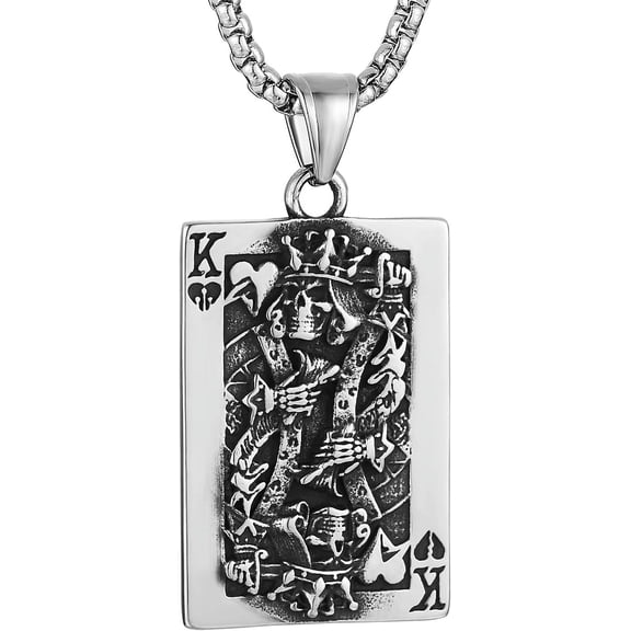 Men Women Gothic Retro Skull Playing Card Stainless Steel Pendant Necklace 22 2 Inch Chain