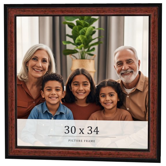 30x34 Frame Executive Brown Round Mahogany Finish Solid Wood Picture Frame | 1.25 Inch Moulding