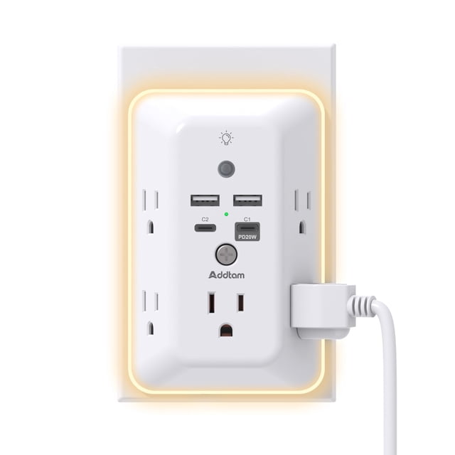 Extensor de enchufe con protector contra sobretensiones Addtam de 5 salidas con 4 puertos USB