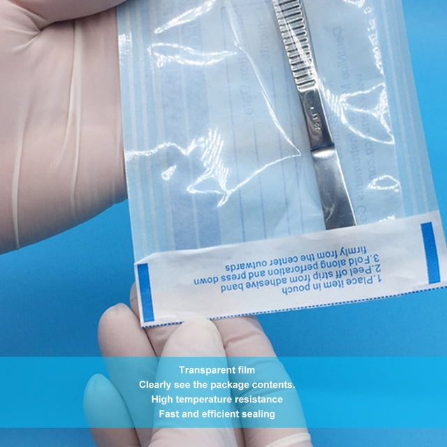 Sellado 200 Piezas Bolsa Autosellante Suministros Dentales Bolsa De PVC Película Transparente Azul Para Esterilización 83 X 160 Mm