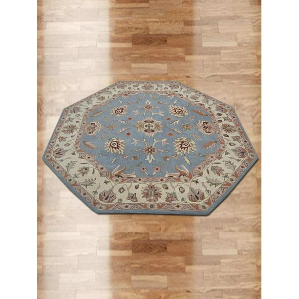 Rugsotic Carpets Hand Tufted Wool 8'x8' Octagon Area Rug Oriental Blue